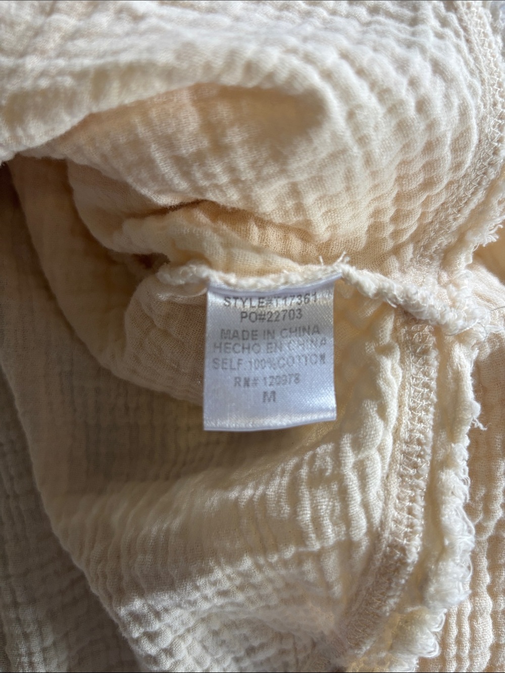 entro Cream Gauze Button-Front Long Sleeve cropped Henley - Picture 9 of 9